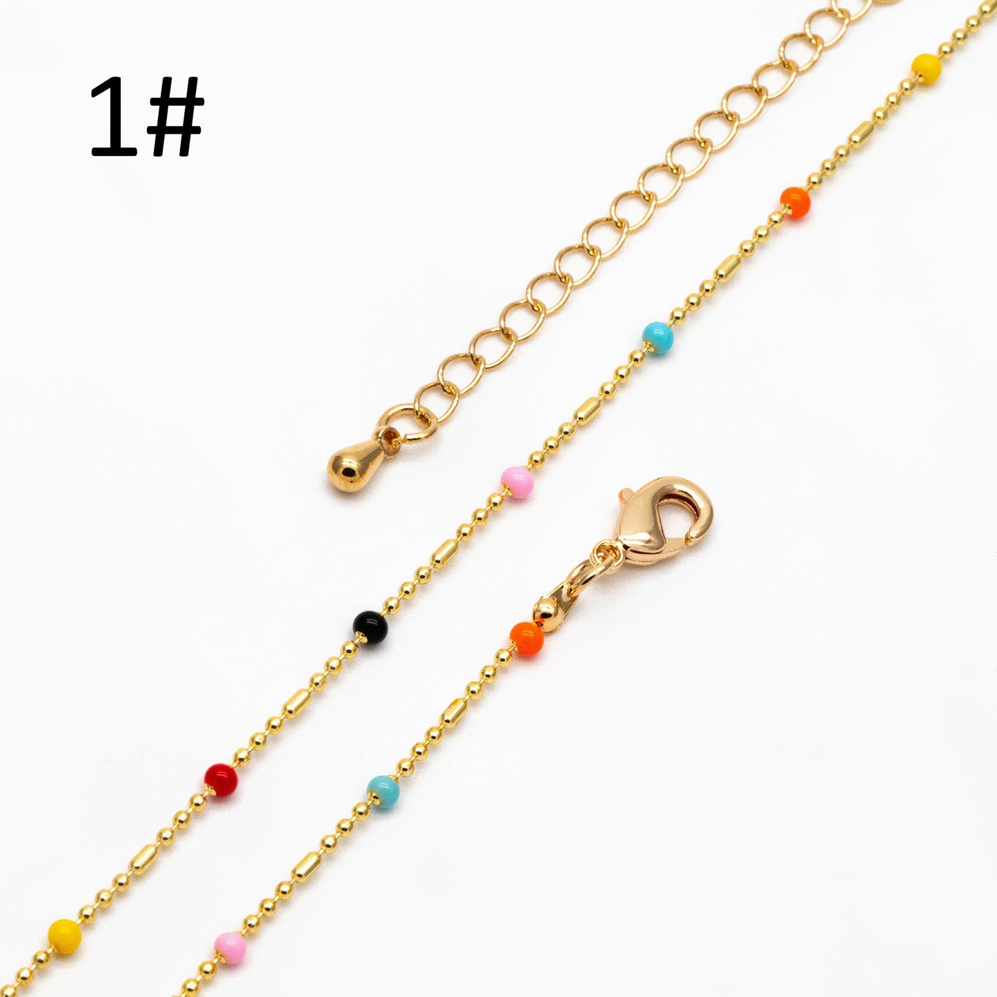 Gold Mix Color Enamel Beaded Chains 2mm, Finished Bracelet/ Anklet/ Necklace with Extender Chain, Ready to Wear (#LK-579)