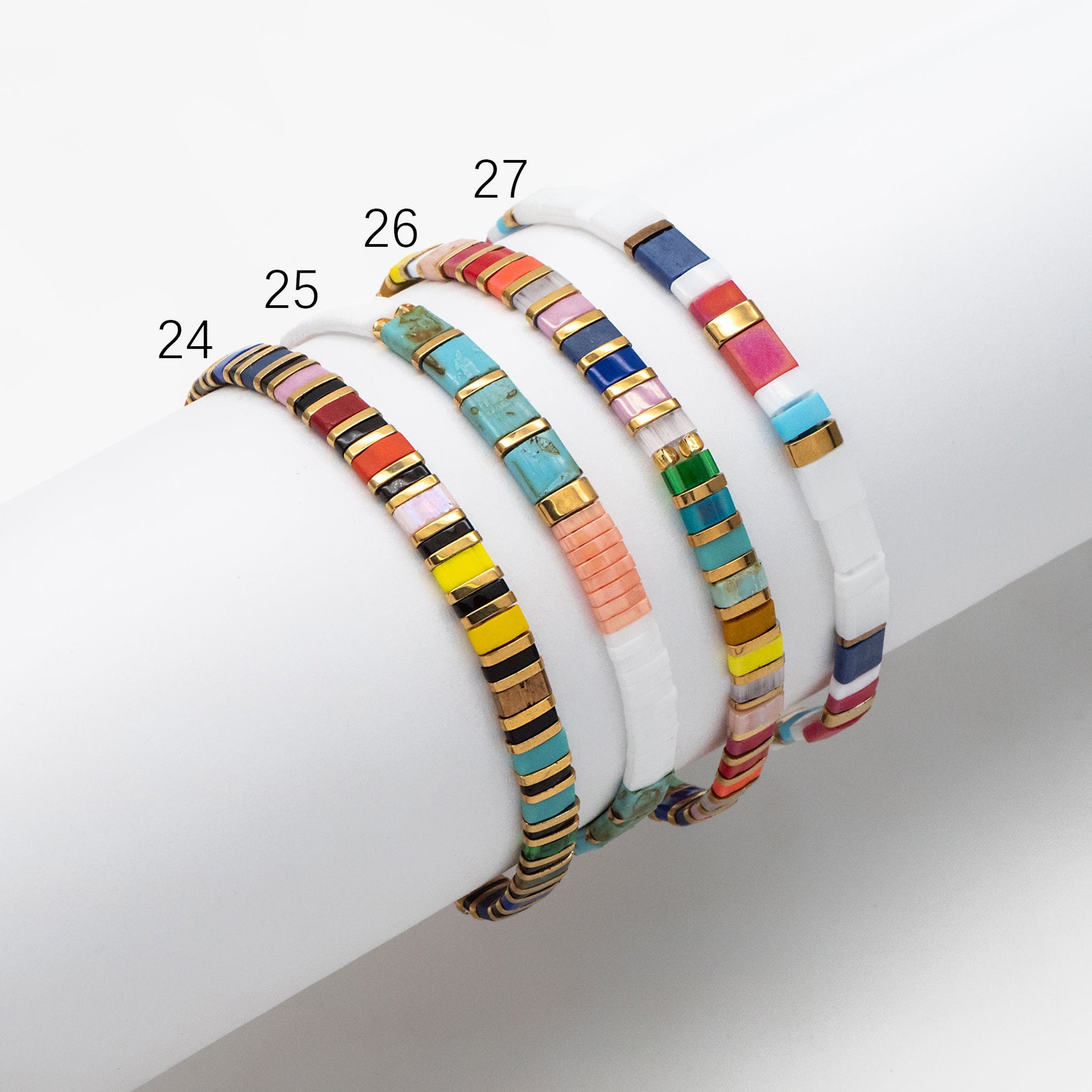 Tile Tila Bracelet, Crystal Beaded Bracelets, Rainbow Glass Bead Bracelets, Summer Jewelry, Beach Bracelets (RM-73)
