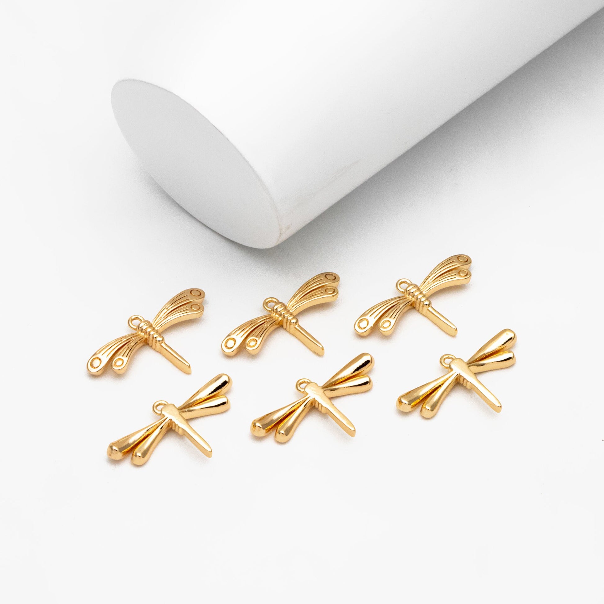 4pcs Gold Dragonfly Charm, 18K Gold Plated Brass, Cute Dragonfly Pendants (GB-3196-E)