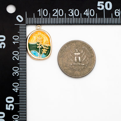 4pcs Gold/ Silver Tone Enamel Painting Charms, 18K Gold/ Rhodium plated Brass, Dainty Flower Pendants (GB-3950-E)