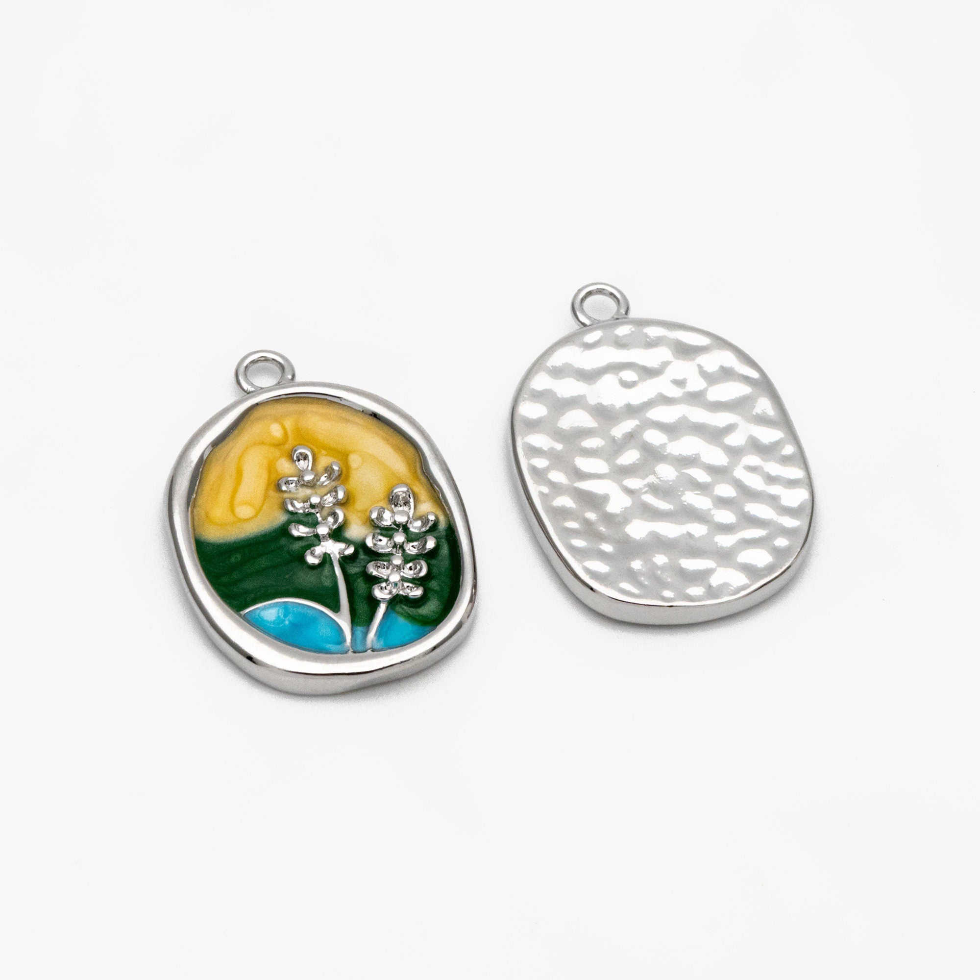 4pcs Gold/ Silver Tone Enamel Painting Charms, 18K Gold/ Rhodium plated Brass, Dainty Flower Pendants (GB-3950-E)