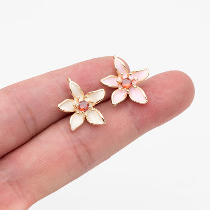 4pcs Gold Enamel Flower Charms, 18K Real Gold plated Brass, Floral Earring Pendants (GB-3950-C)