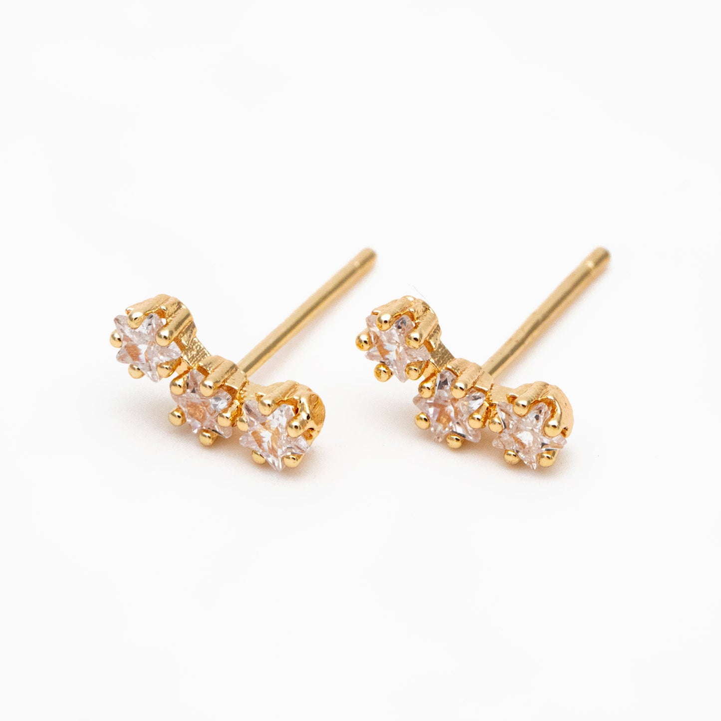 4pcs CZ Pave Gold Star Earrings, 18K Gold Plated Brass, Dainty Star Stud Earrings (GB-4410)