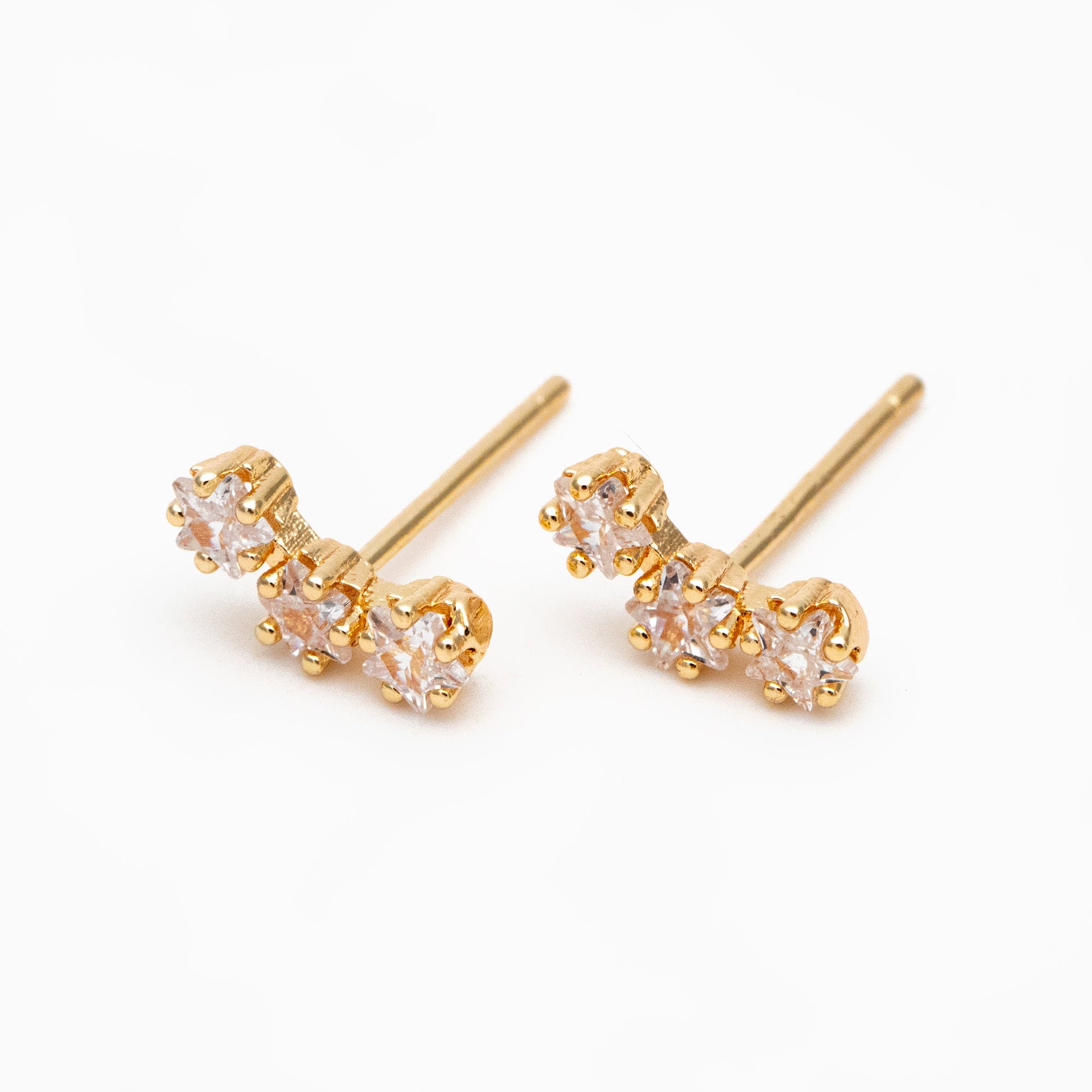4pcs CZ Pave Gold Star Earrings, 18K Gold Plated Brass, Dainty Star Stud Earrings (GB-4410)
