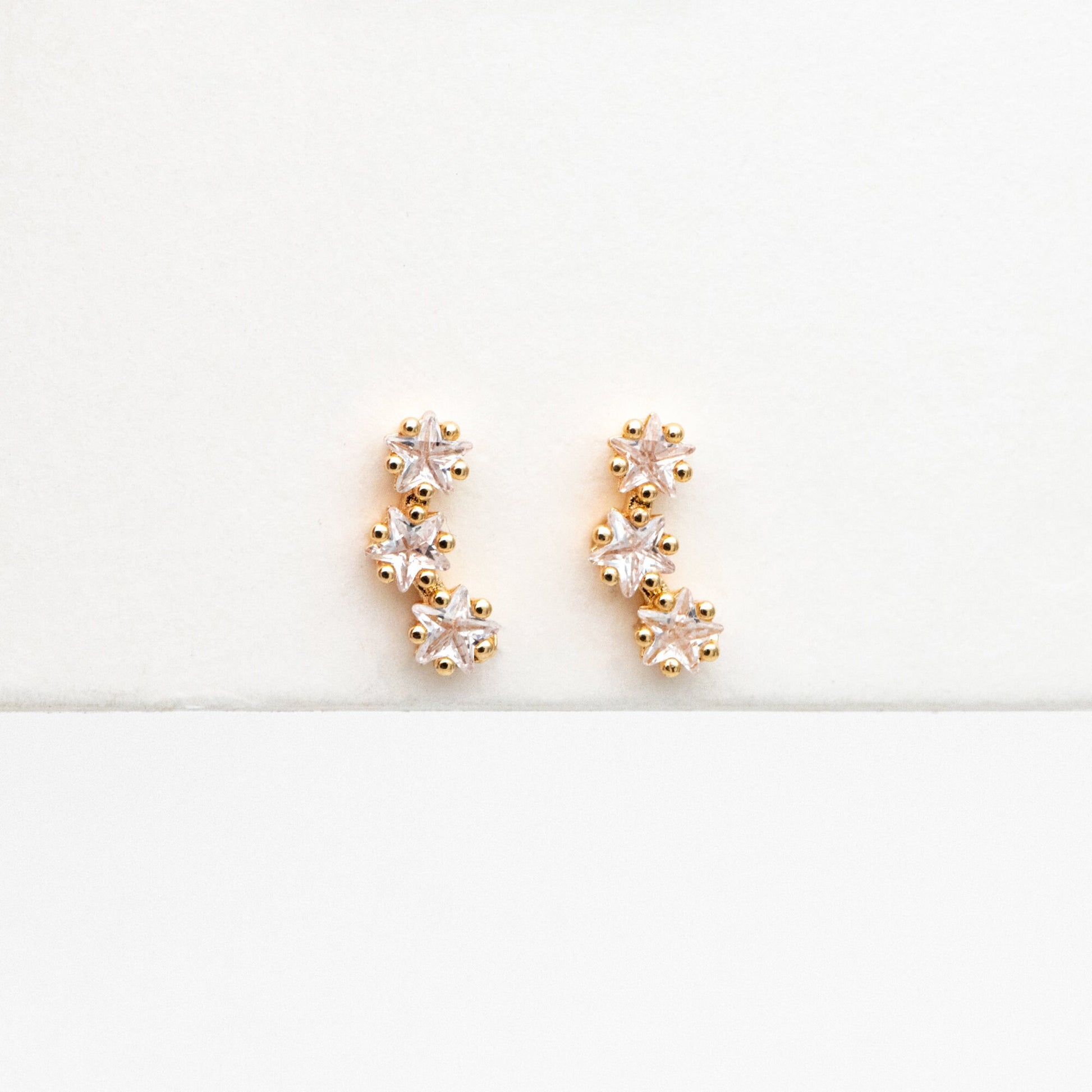 4pcs CZ Pave Gold Star Earrings, 18K Gold Plated Brass, Dainty Star Stud Earrings (GB-4410)