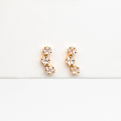 4pcs CZ Pave Gold Star Earrings, 18K Gold Plated Brass, Dainty Star Stud Earrings (GB-4410)