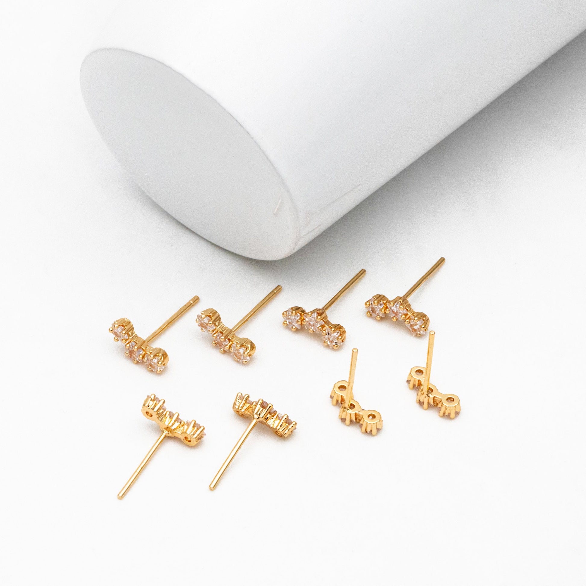 4pcs CZ Pave Gold Star Earrings, 18K Gold Plated Brass, Dainty Star Stud Earrings (GB-4410)