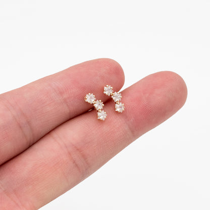 4pcs CZ Pave Gold Star Earrings, 18K Gold Plated Brass, Dainty Star Stud Earrings (GB-4410)