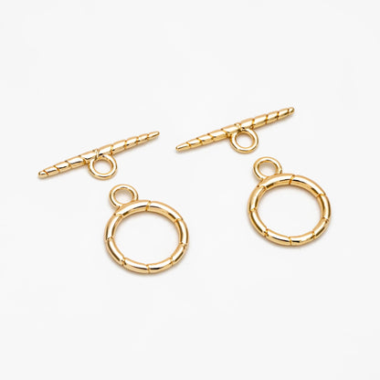 10 Sets Gold Round Toggle Clasp, Real Gold plated Brass, Easy Close Clasp (#GB-1285-E)