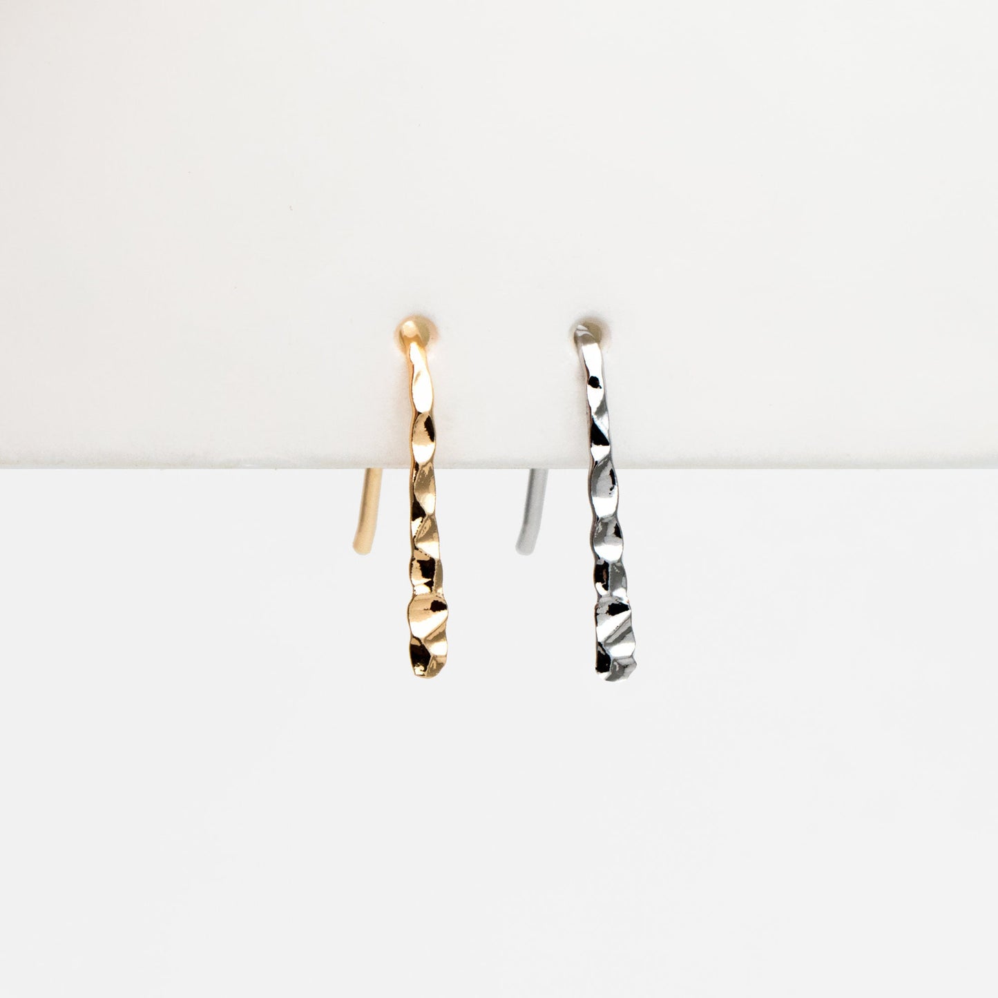 10pcs Gold/ Silver Hammered Ear Hooks, Gold/ Rhodium plated Brass, Minimalist Bar Earrings (GB-4429)