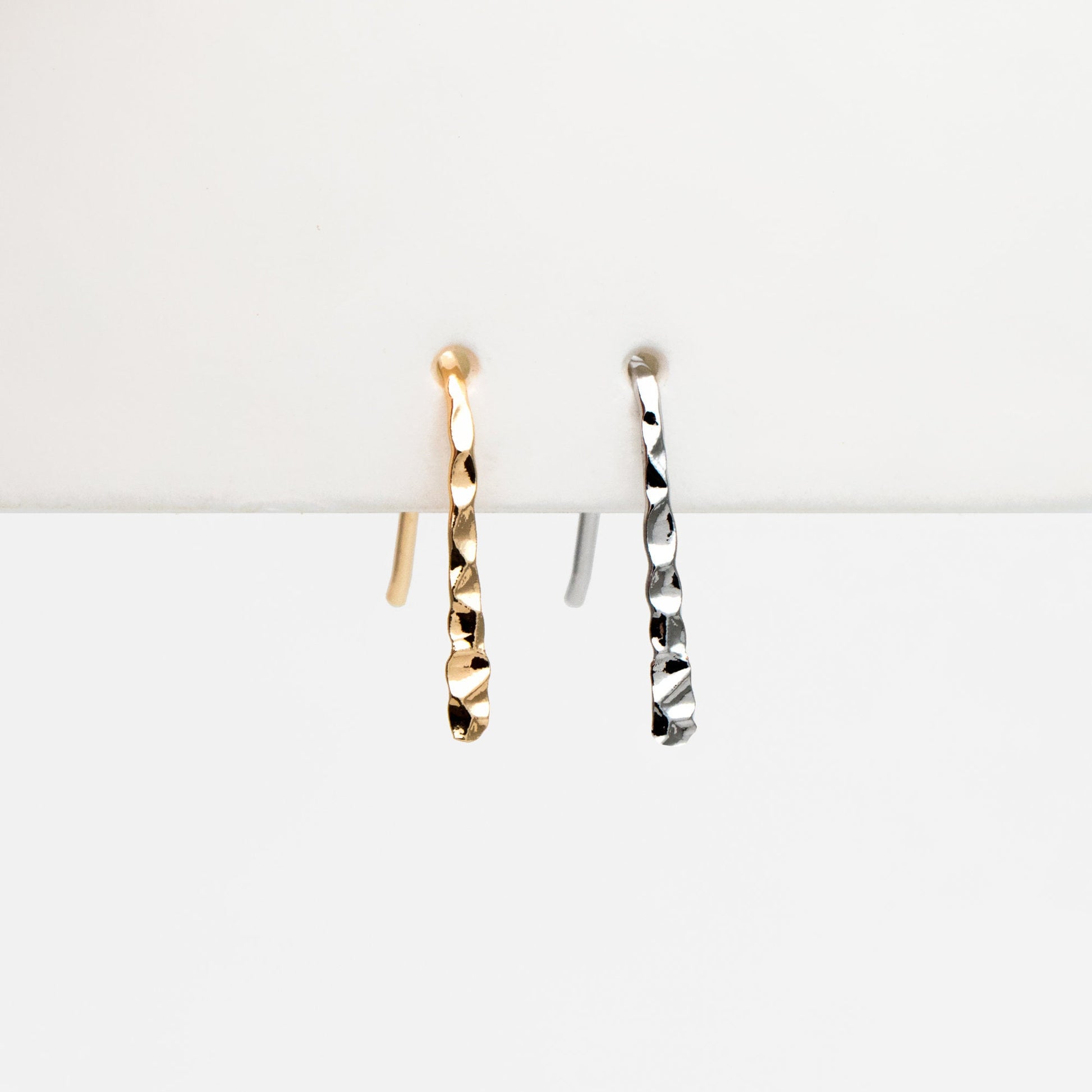 10pcs Gold/ Silver Hammered Ear Hooks, Gold/ Rhodium plated Brass, Minimalist Bar Earrings (GB-4429)