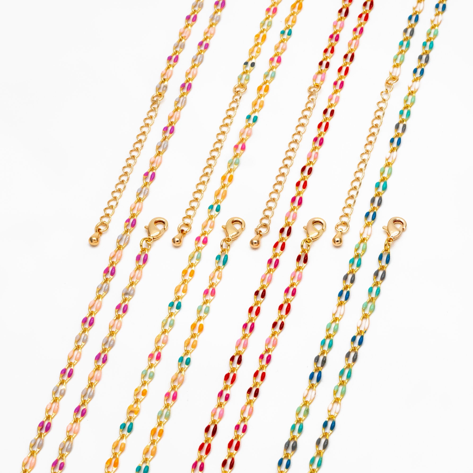 Mix Color Enamel Curb Chains 3mm, Finished Enamel Bracelet/ Anklet/ Necklace with Extender Chain, Ready to Wear (#LK-606)