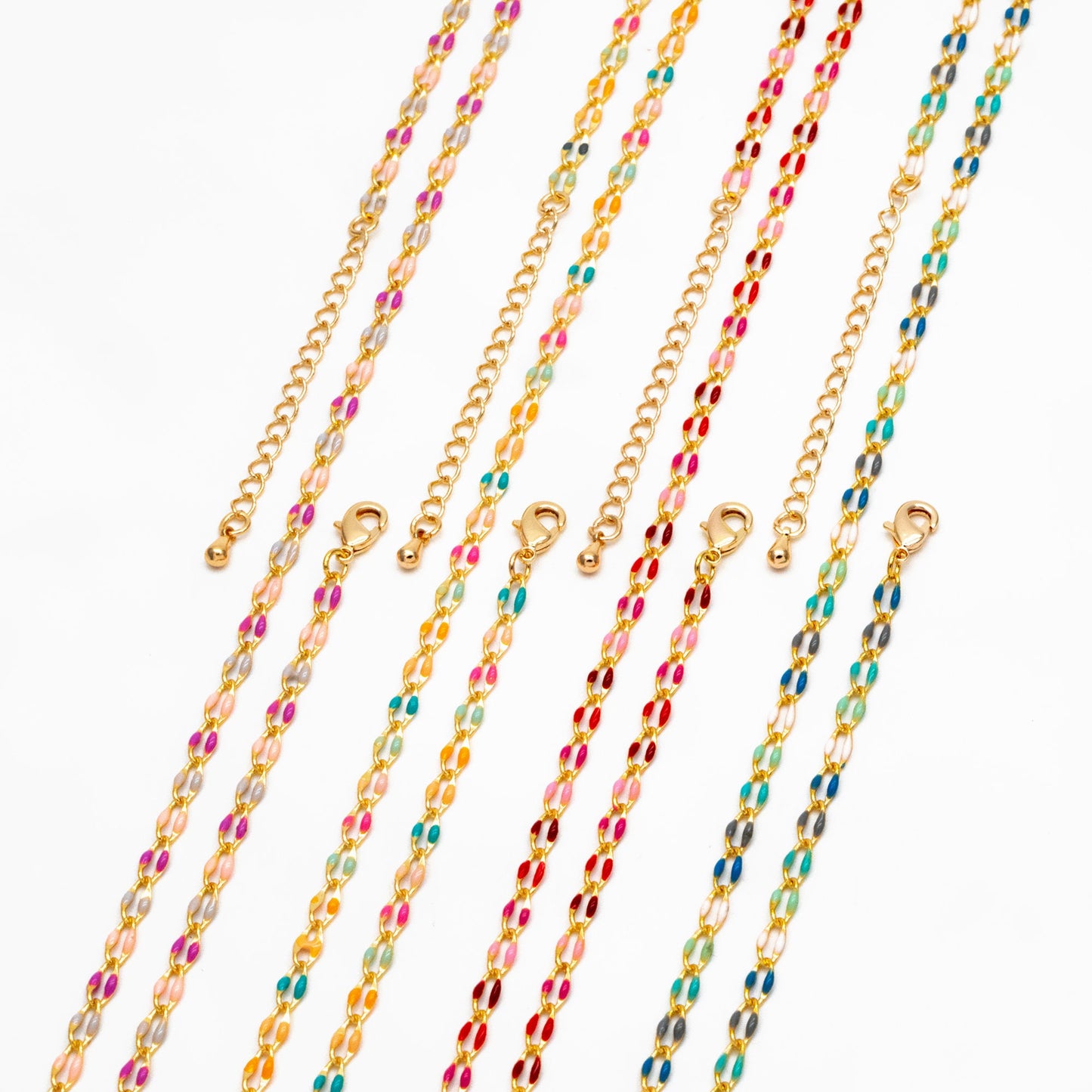 Mix Color Enamel Curb Chains 3mm, Finished Enamel Bracelet/ Anklet/ Necklace with Extender Chain, Ready to Wear (#LK-606)