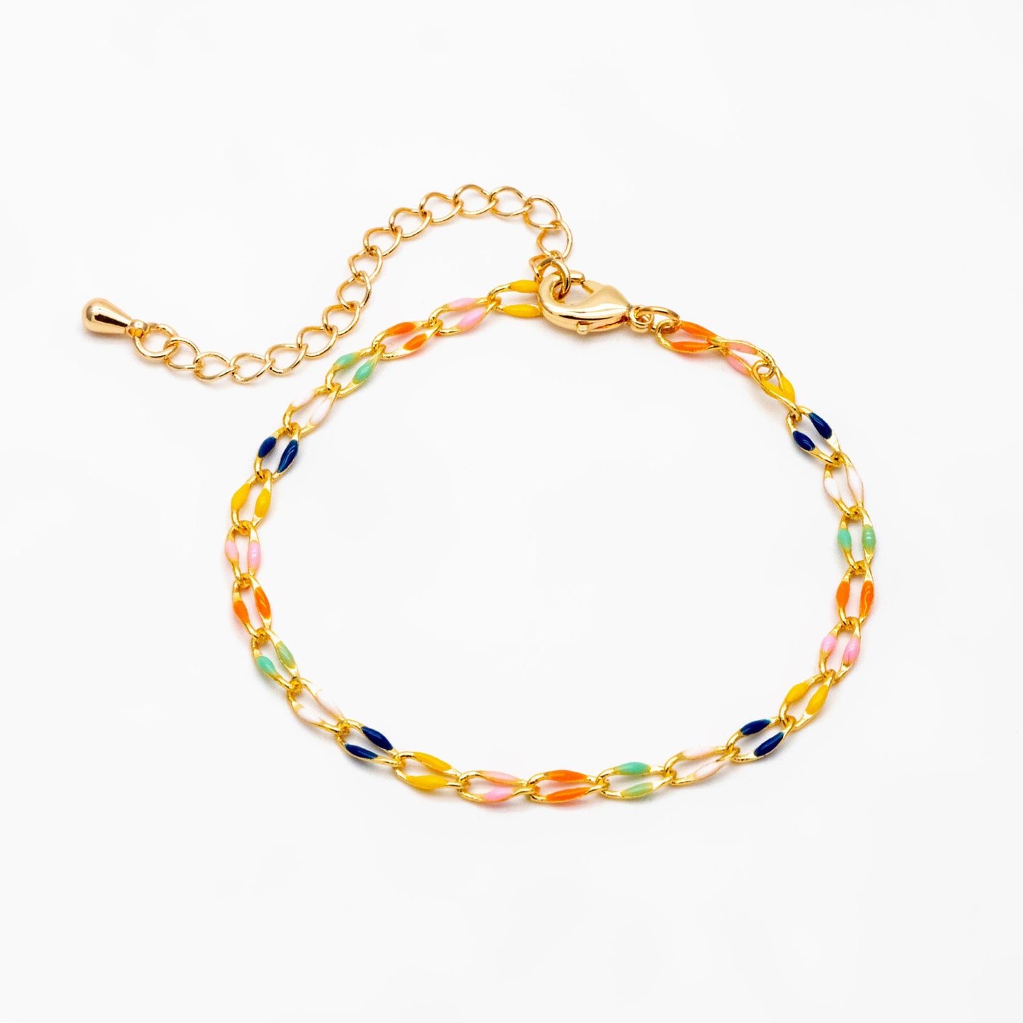 Mix Color Enamel Curb Chains 3mm, Finished Enamel Bracelet/ Anklet/ Necklace with Extender Chain, Ready to Wear (#LK-606)