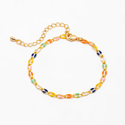 Mix Color Enamel Curb Chains 3mm, Finished Enamel Bracelet/ Anklet/ Necklace with Extender Chain, Ready to Wear (#LK-606)