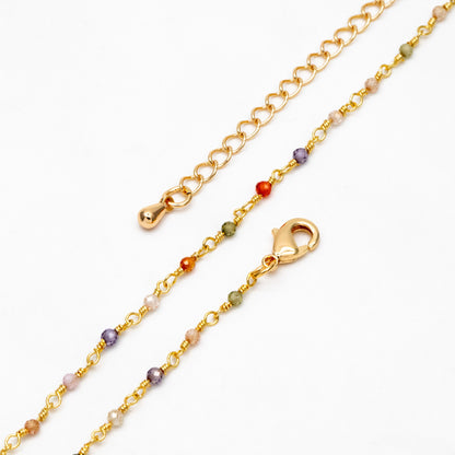 Gemstone CZ Beaded Rosary Chain, Cubic Zirconia Chains, Finished Bracelet/ Anklet/ Necklace with Extender Chain, Ready to Wear (#LK-608)