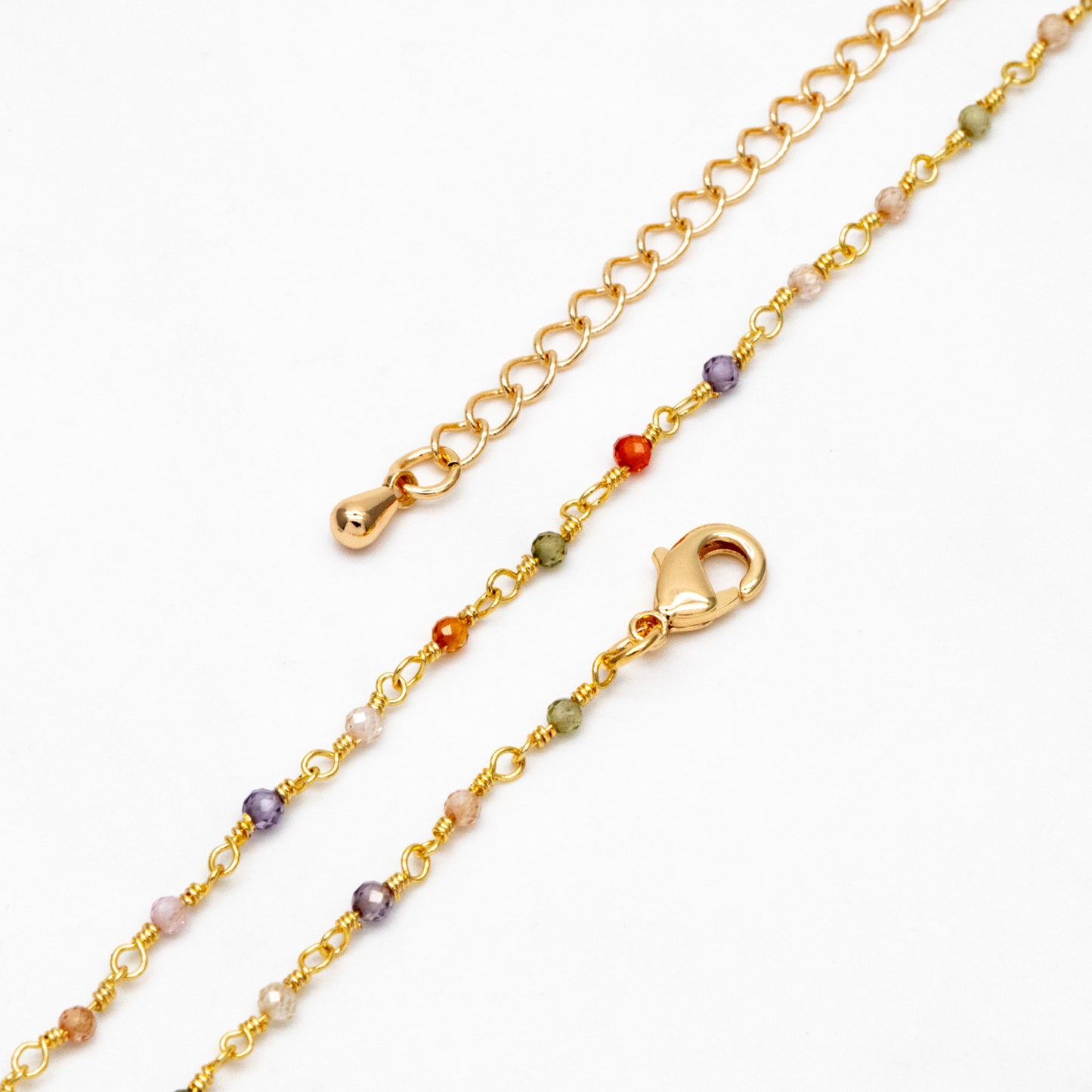 Gemstone CZ Beaded Rosary Chain, Cubic Zirconia Chains, Finished Bracelet/ Anklet/ Necklace with Extender Chain, Ready to Wear (#LK-608)