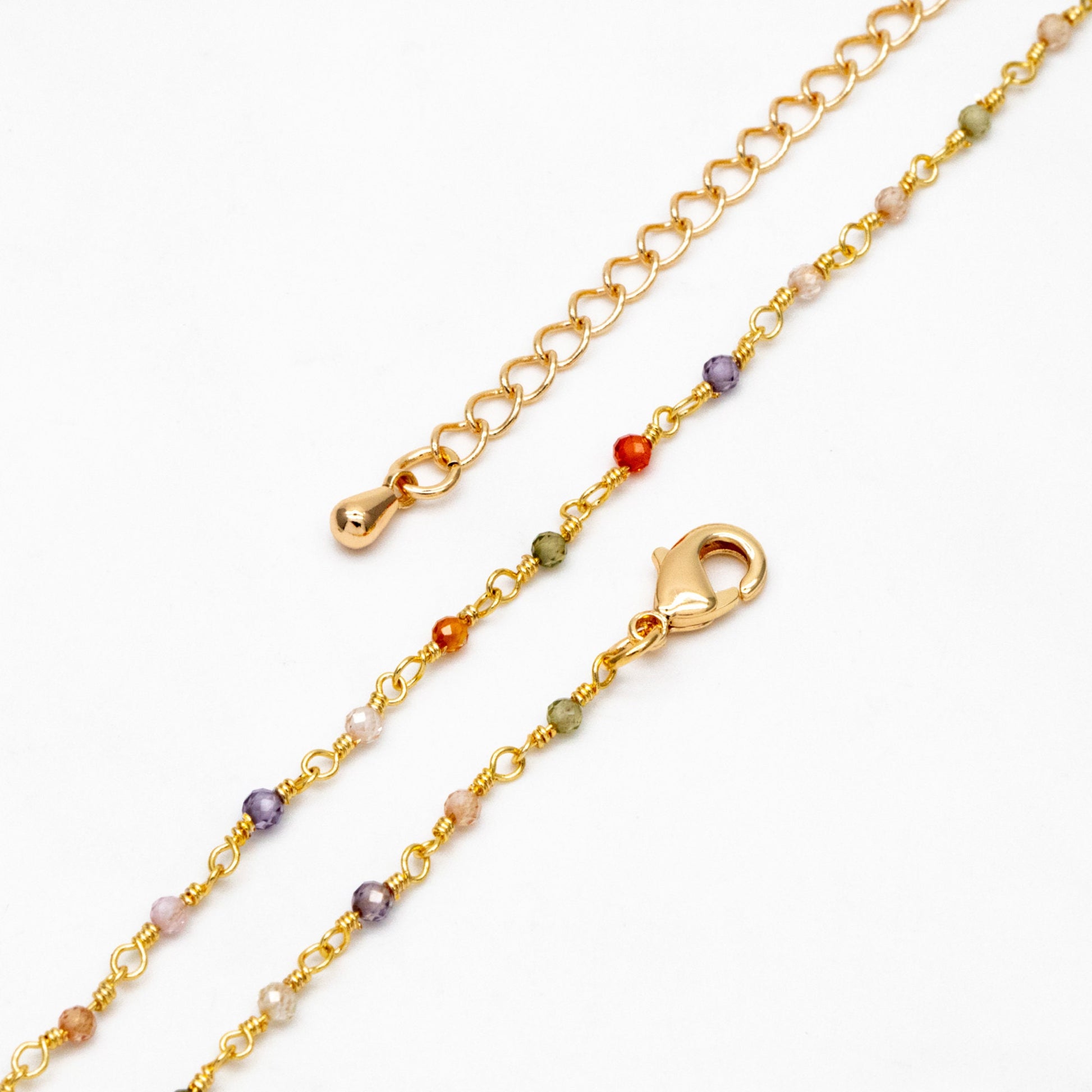 Gemstone CZ Beaded Rosary Chain, Cubic Zirconia Chains, Finished Bracelet/ Anklet/ Necklace with Extender Chain, Ready to Wear (#LK-608)