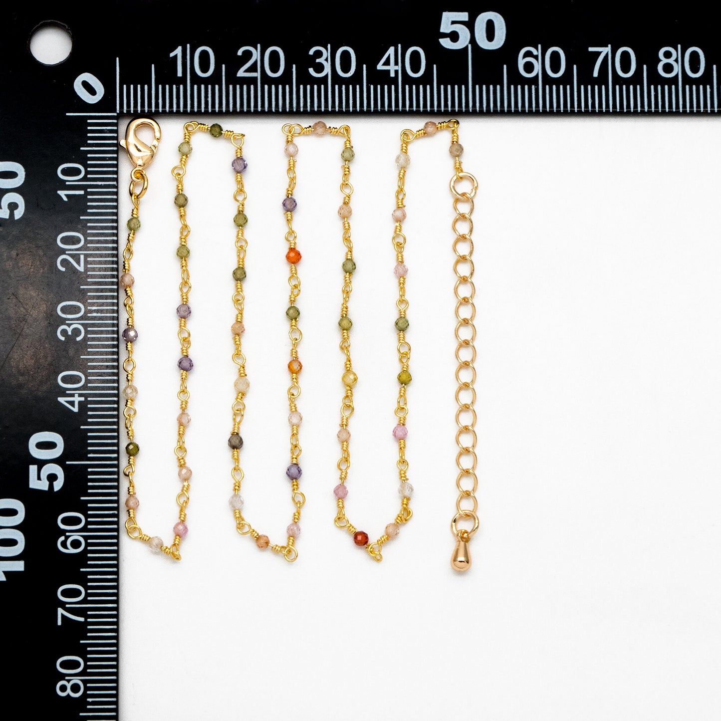 Gemstone CZ Beaded Rosary Chain, Cubic Zirconia Chains, Finished Bracelet/ Anklet/ Necklace with Extender Chain, Ready to Wear (#LK-608)