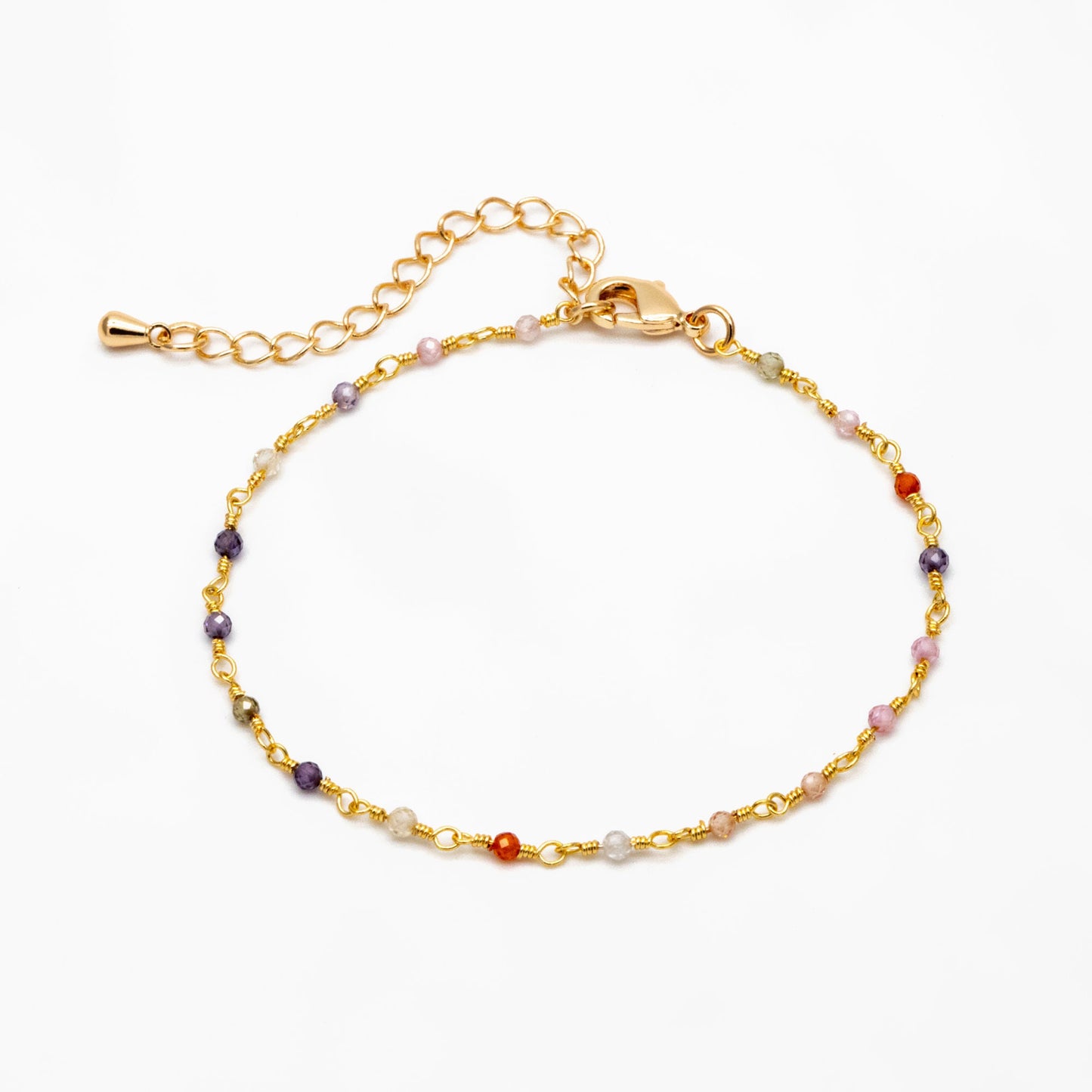 Gemstone CZ Beaded Rosary Chain, Cubic Zirconia Chains, Finished Bracelet/ Anklet/ Necklace with Extender Chain, Ready to Wear (#LK-608)