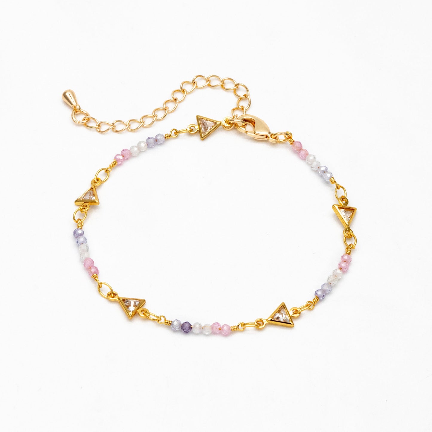 Gold Triangle Connector With CZ Bead Chain, Finished Bracelet/ Anklet/ Necklace with Extender Chain, Ready to Wear (#LK-610)