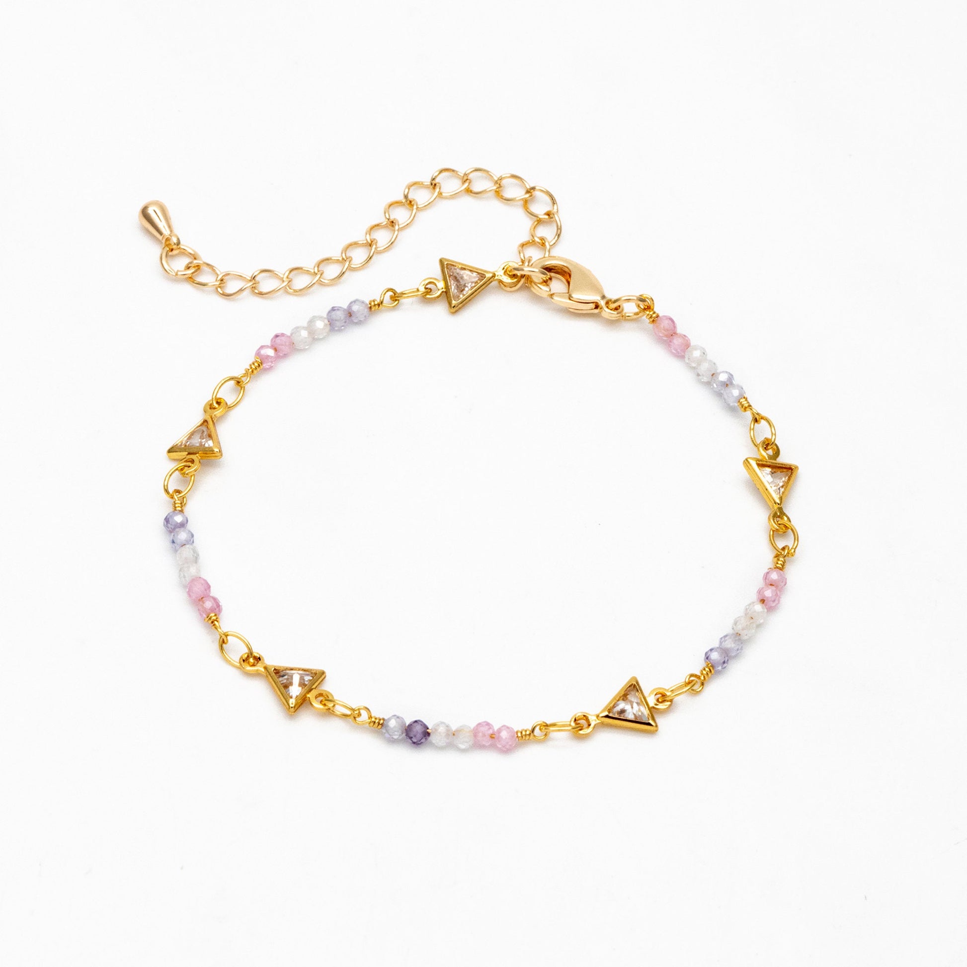 Gold Triangle Connector With CZ Bead Chain, Finished Bracelet/ Anklet/ Necklace with Extender Chain, Ready to Wear (#LK-610)