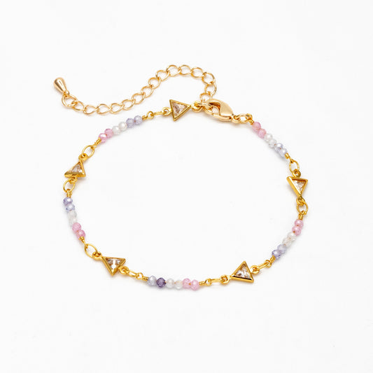 Gold Triangle Connector With CZ Bead Chain, Finished Bracelet/ Anklet/ Necklace with Extender Chain, Ready to Wear (#LK-610)