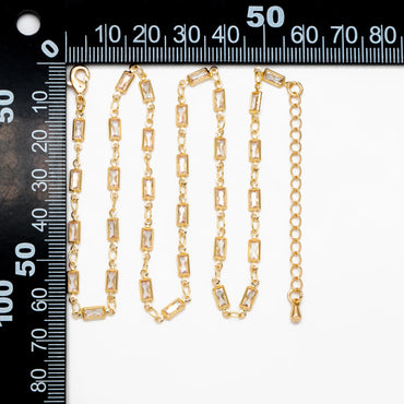 Gold Rectangle Cubic Zirconia Chain, Finished Bracelet/ Anklet/ Necklace with Extender Chain, Ready to Wear (#LK-613)