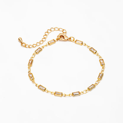 Gold Rectangle Cubic Zirconia Chain, Finished Bracelet/ Anklet/ Necklace with Extender Chain, Ready to Wear (#LK-613)