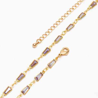 Gold Lavender Trapezium Cubic Zirconia Chain, Finished Bracelet/ Anklet/ Necklace with Extender Chain, Ready to Wear (#LK-614)