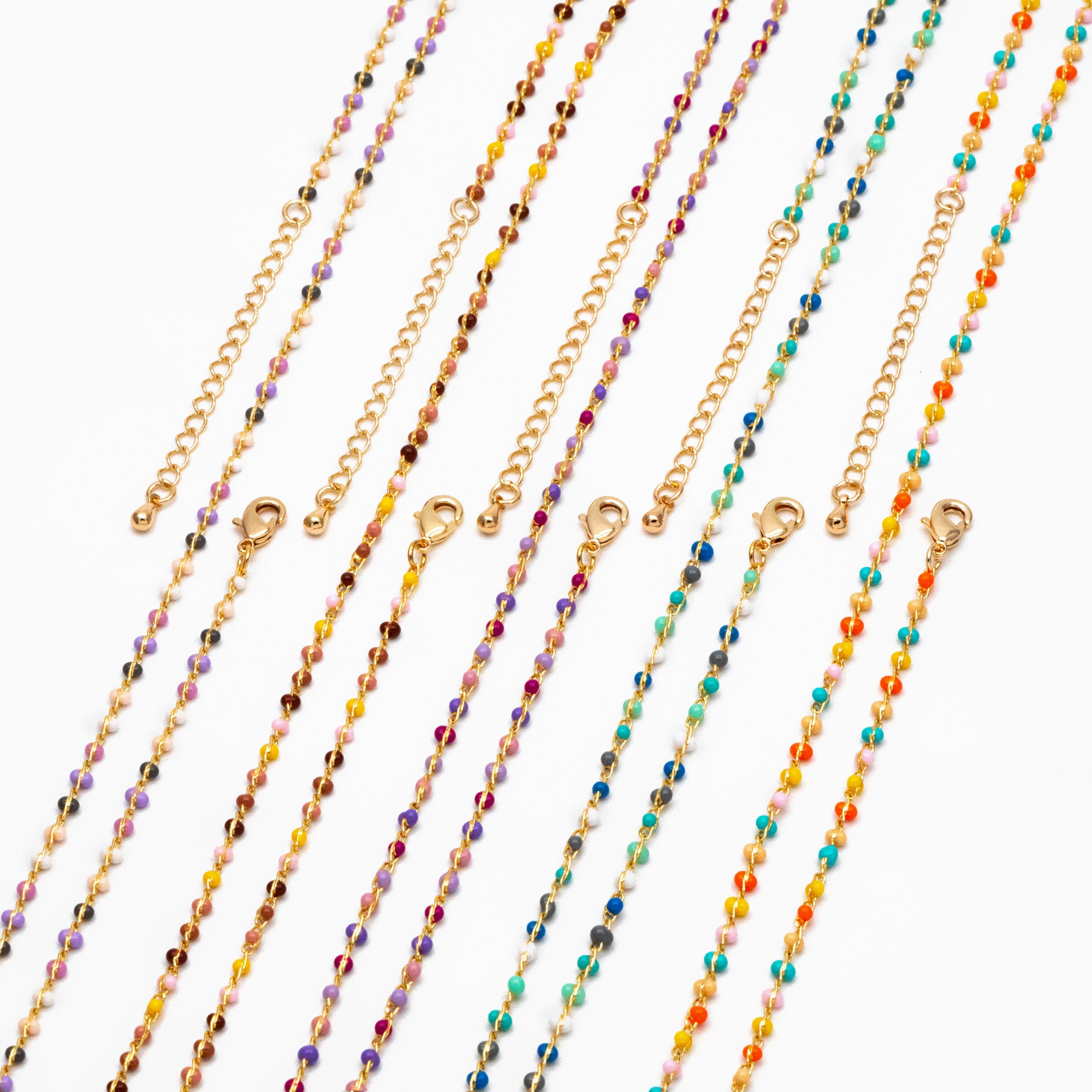 Mix Color Enamel Bead Chains 1.8mm, Finished Bracelet/ Anklet/ Necklace with Extender Chain, Gold plated Brass, Ready to Wear (#LK-615)