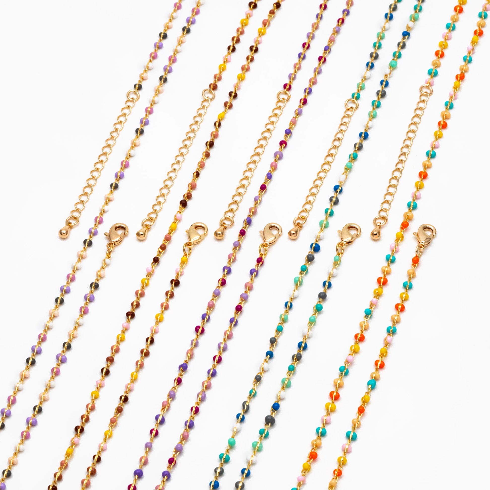 Mix Color Enamel Bead Chains 1.8mm, Finished Bracelet/ Anklet/ Necklace with Extender Chain, Gold plated Brass, Ready to Wear (#LK-615)