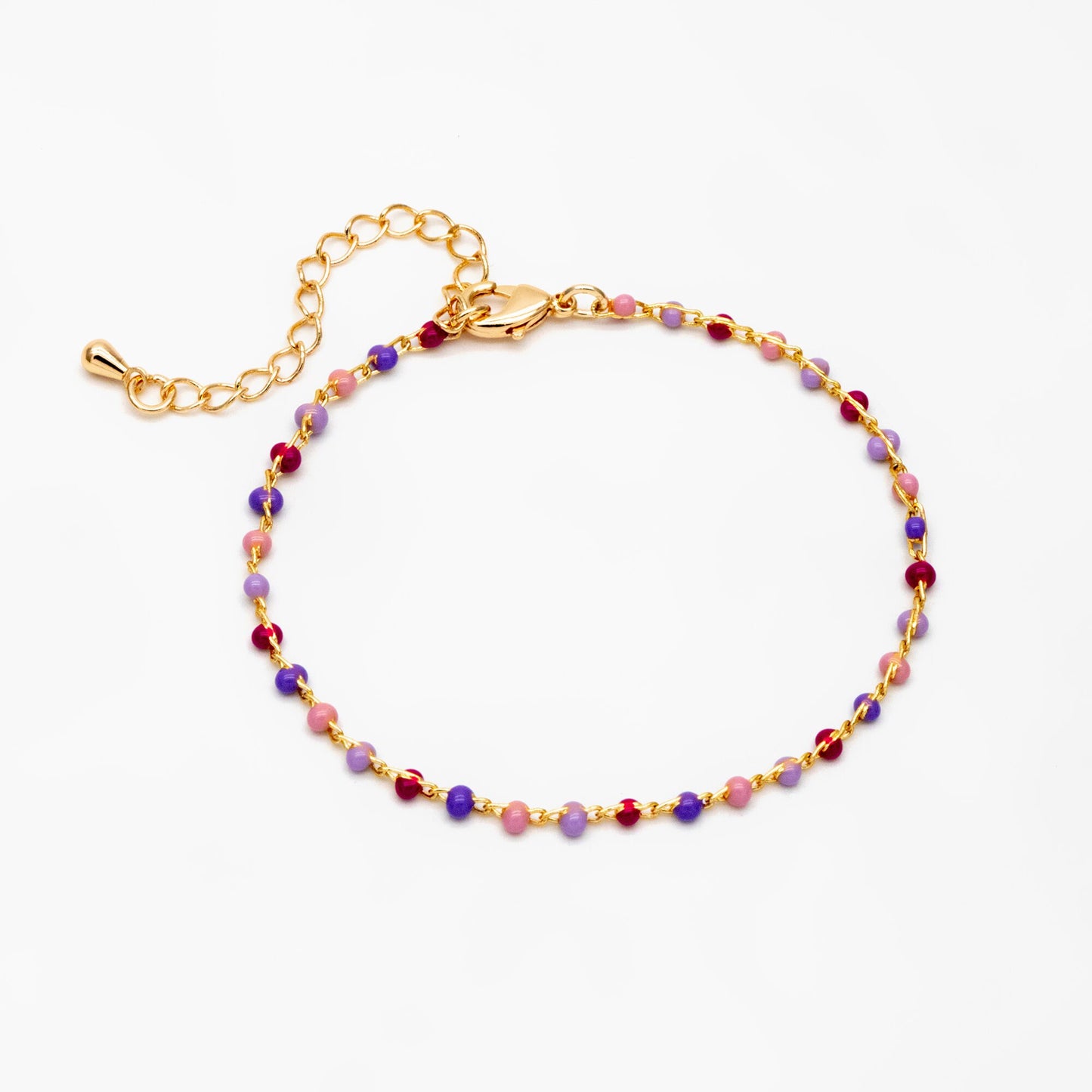 Mix Color Enamel Bead Chains 1.8mm, Finished Bracelet/ Anklet/ Necklace with Extender Chain, Gold plated Brass, Ready to Wear (#LK-615)