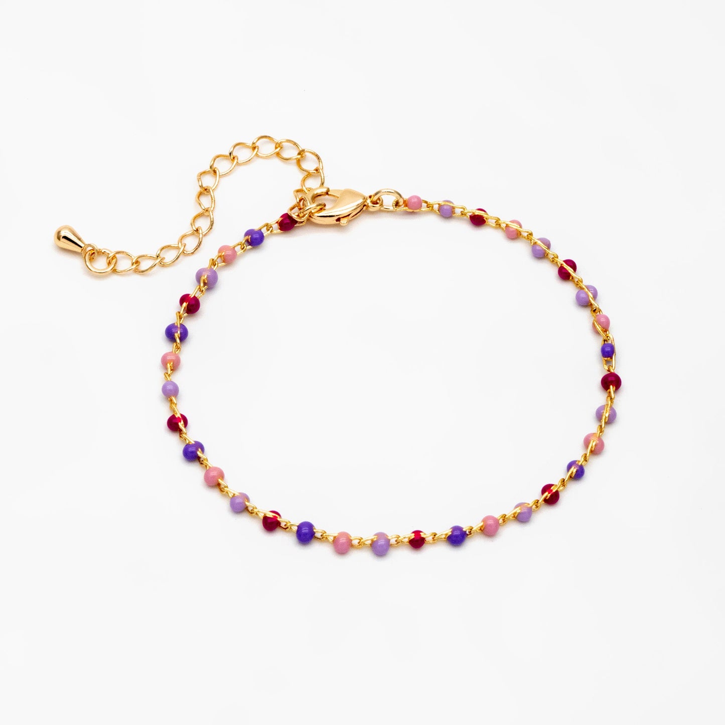 Mix Color Enamel Bead Chains 1.8mm, Finished Bracelet/ Anklet/ Necklace with Extender Chain, Gold plated Brass, Ready to Wear (#LK-615)