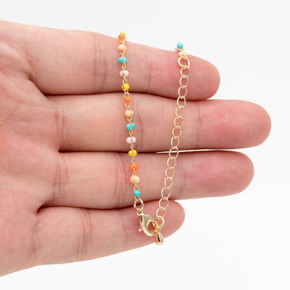 Mix Color Enamel Bead Chains 1.8mm, Finished Bracelet/ Anklet/ Necklace with Extender Chain, Gold plated Brass, Ready to Wear (#LK-615)