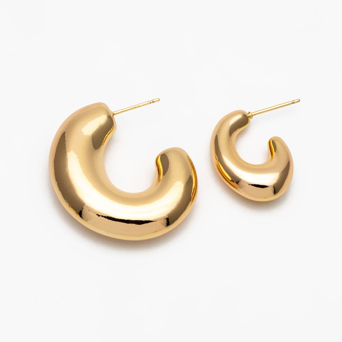 4pcs Gold C Shape Earrings, Gold plated Brass, Dainty Geometric Hoop Stud Earrings (GB-4269)