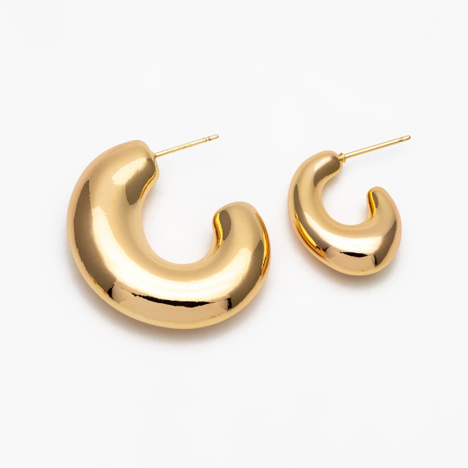 4pcs Gold C Shape Earrings, Gold plated Brass, Dainty Geometric Hoop Stud Earrings (GB-4269)
