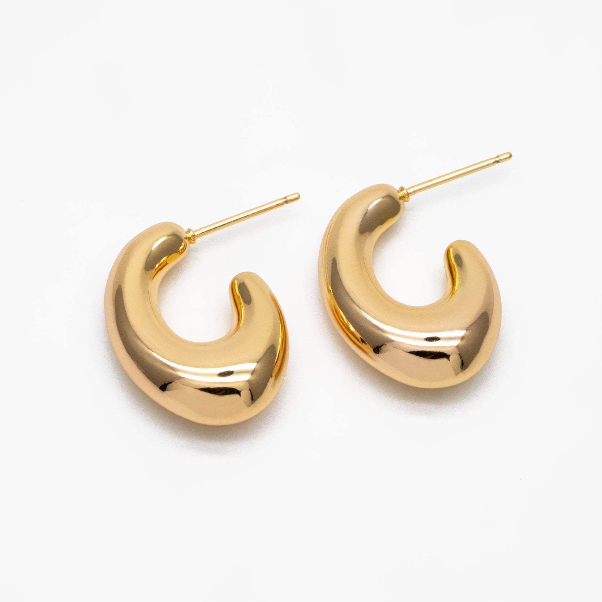 4pcs Gold C Shape Earrings, Gold plated Brass, Dainty Geometric Hoop Stud Earrings (GB-4269)