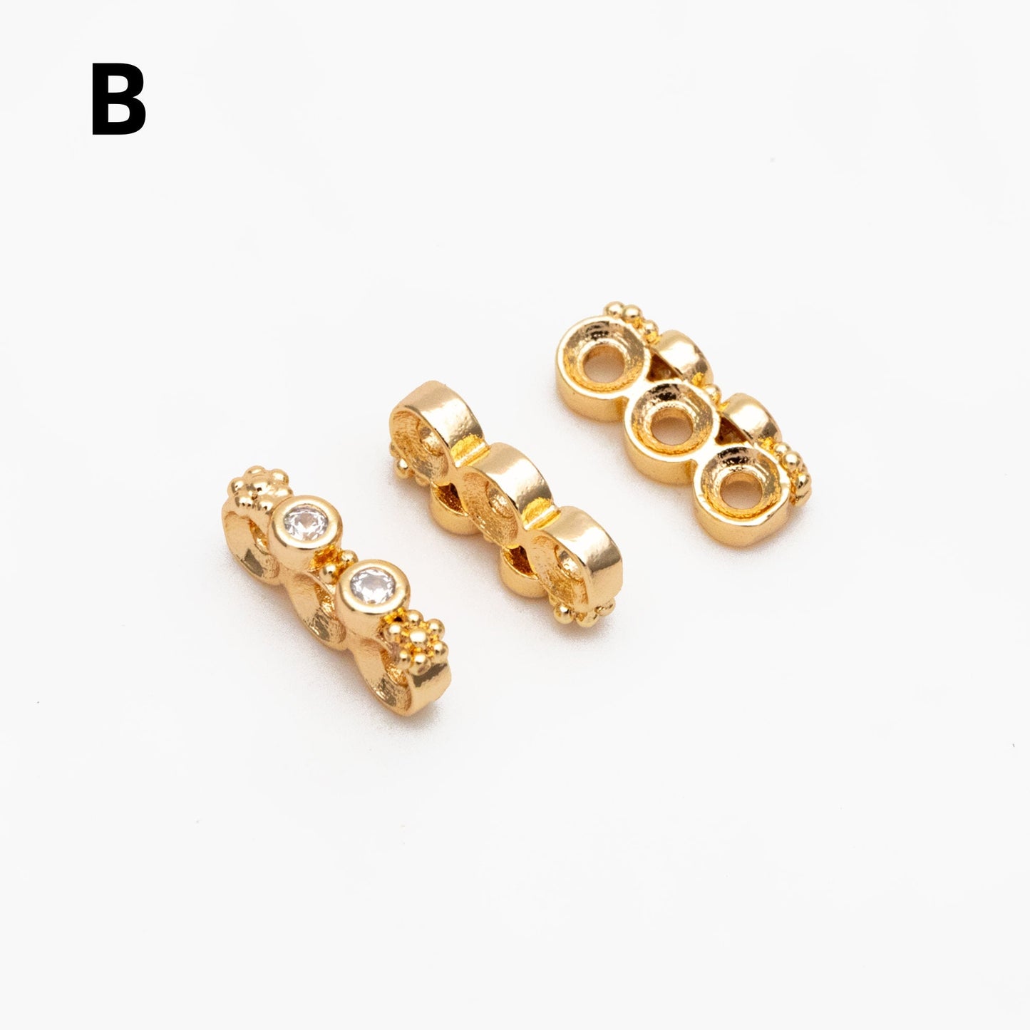 10pcs CZ Pave Gold Flower Connectors, 18K Gold plated Brass, Multi Loop Charms (GB-4428)