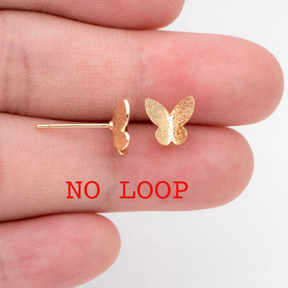 10pcs Gold Butterfly Stud Earring with Loop, DIY Earring Components, Jewelry Making Supplies (GB-3201)