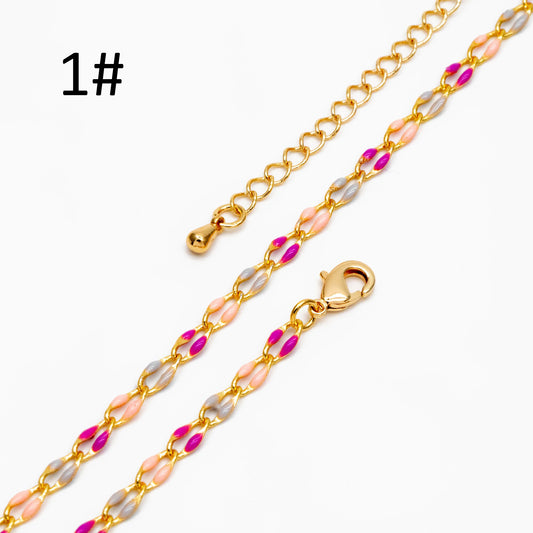 Mix Color Enamel Curb Chains 3mm, Finished Enamel Bracelet/ Anklet/ Necklace with Extender Chain, Ready to Wear (#LK-606)