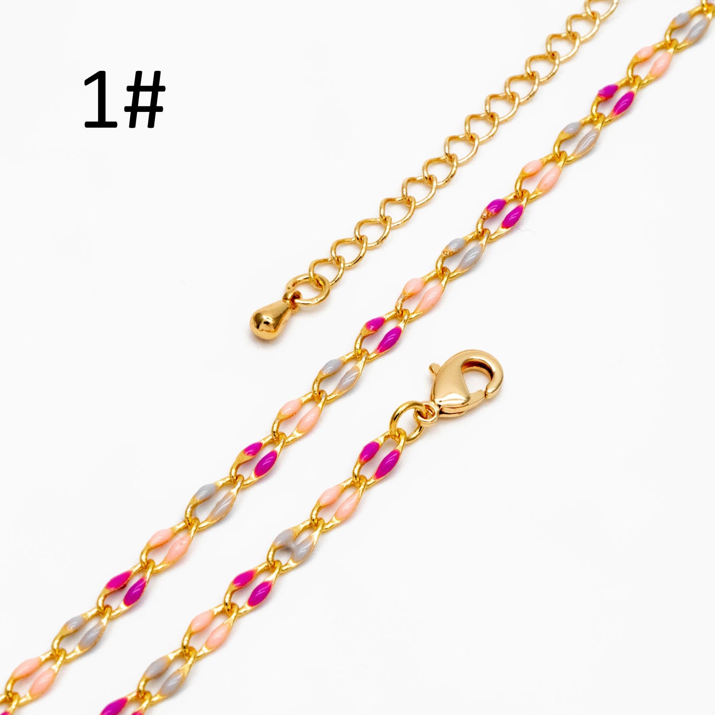Mix Color Enamel Curb Chains 3mm, Finished Enamel Bracelet/ Anklet/ Necklace with Extender Chain, Ready to Wear (#LK-606)