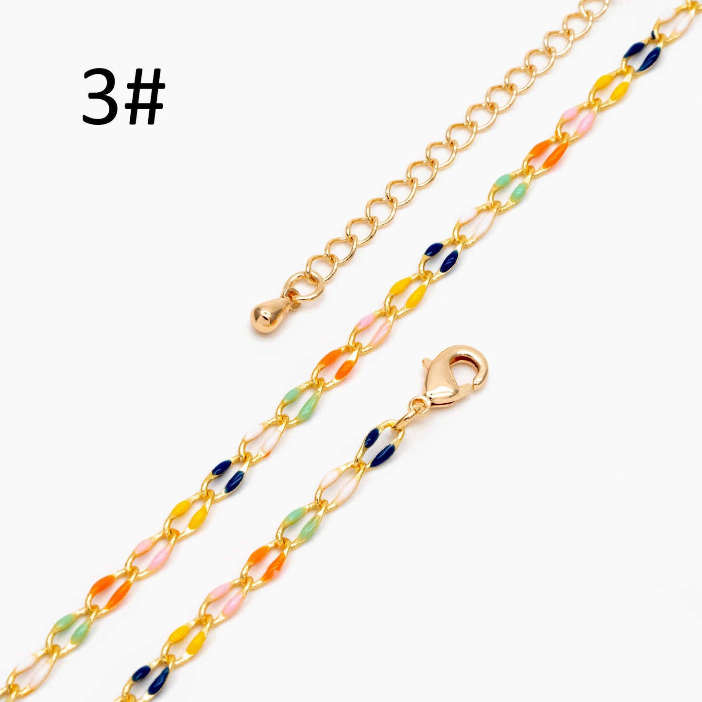 Mix Color Enamel Curb Chains 3mm, Finished Enamel Bracelet/ Anklet/ Necklace with Extender Chain, Ready to Wear (#LK-606)