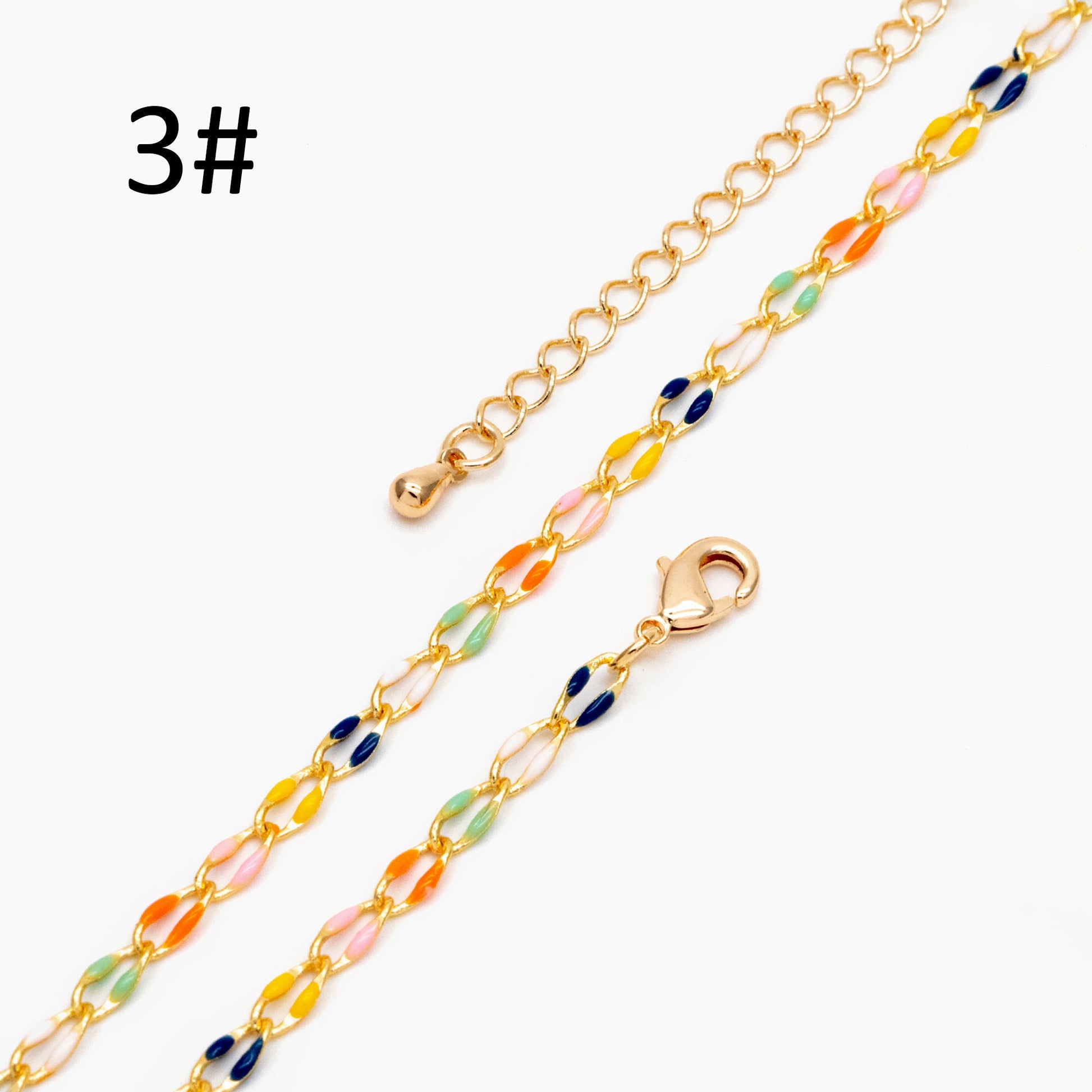 Mix Color Enamel Curb Chains 3mm, Finished Enamel Bracelet/ Anklet/ Necklace with Extender Chain, Ready to Wear (#LK-606)