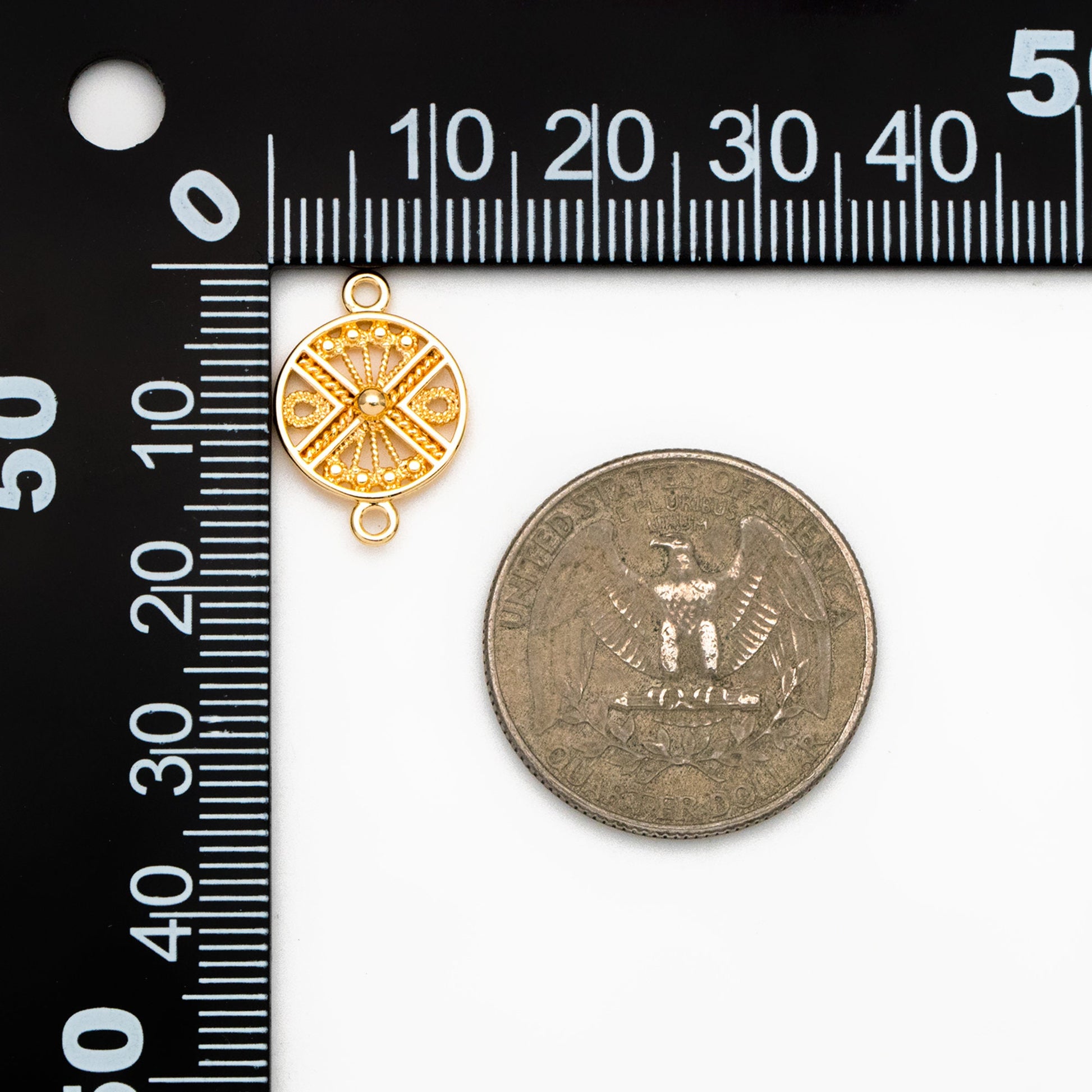 10pcs Gold Round Filigree Connectors 18x12mm, 18K Gold plated Brass, Round Charm with 2 Loops (GB-4363)