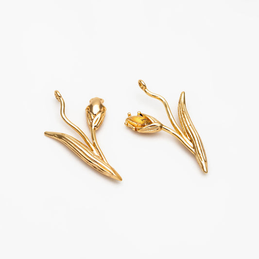 10pcs Gold Flower Charms, 18K Gold plated Brass, Floral Earring Pendants (GB-4425-B)