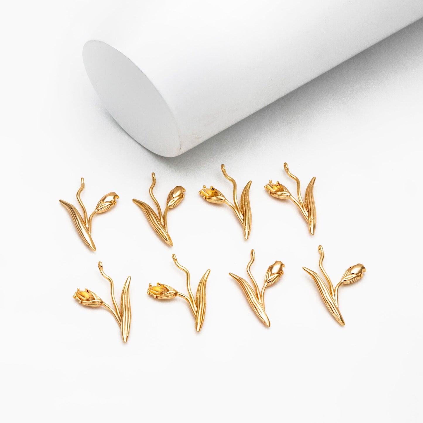 10pcs Gold Flower Charms, 18K Gold plated Brass, Floral Earring Pendants (GB-4425-B)
