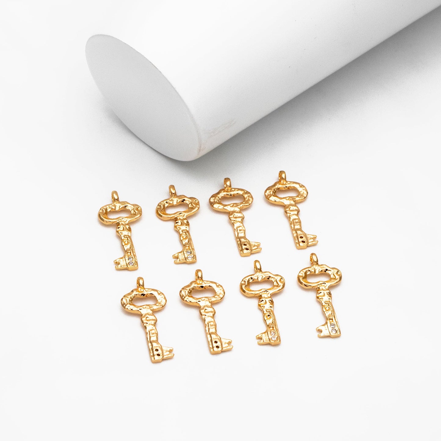 10pcs Gold Key Charms 24x11mm, 18K Gold plated Brass Key Pendants (GB-4369)