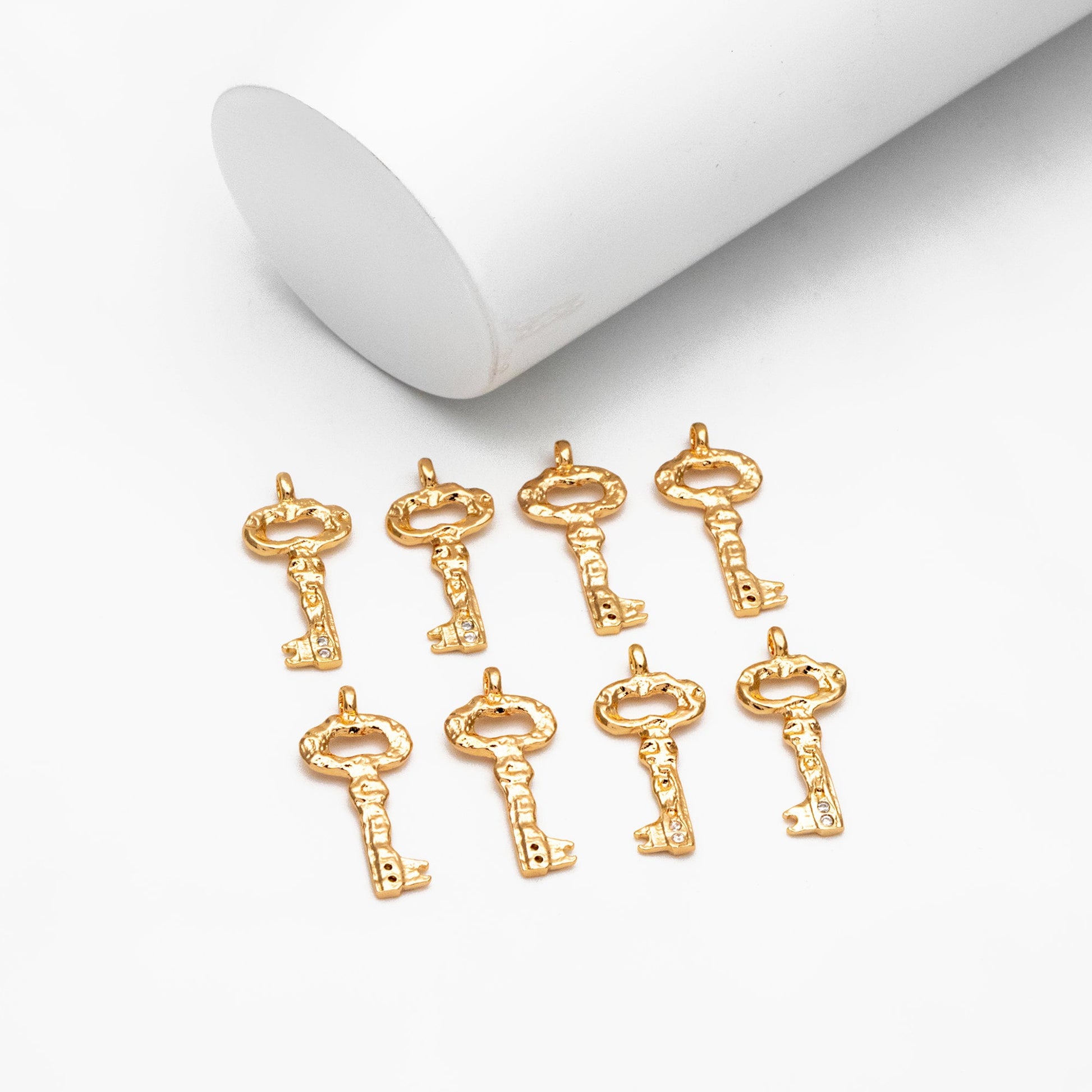 10pcs Gold Key Charms 24x11mm, 18K Gold plated Brass Key Pendants (GB-4369)