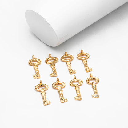10pcs Gold Key Charms 24x11mm, 18K Gold plated Brass Key Pendants (GB-4369)
